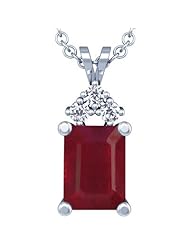 14K White Gold Emerald Cut Ruby And Round Diamond Pendant