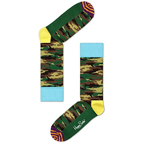 Happy Socks Camo Unisex Combed Cotton Socks (Green Camouflage, Sock Size 9-11)