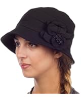 Womens Solid Linen Blend Flower Accent Cloche Bucket Bell Summer Hat