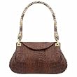 Fontanelli Brown Croco-embossed Leather Flap Bag w/Python Trim