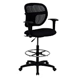Mid-Back Mesh Drafting Stool with Navy Blue Fabric Seat [WL-A7671SYG-NVY-D-GG] Black/Arms