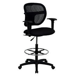 Mid-Back Mesh Drafting Stool with Navy Blue Fabric Seat [WL-A7671SYG-NVY-D-GG] Black/Arms