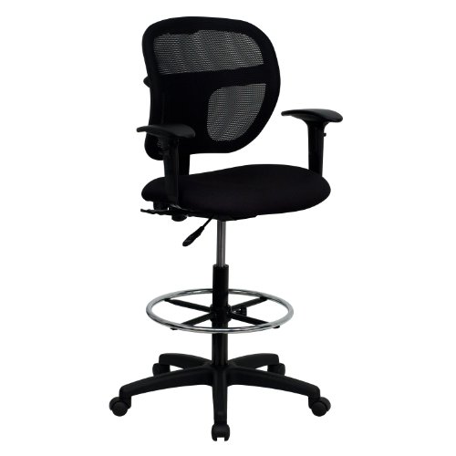 Mid-Back Mesh Drafting Stool with Navy Blue Fabric Seat [WL-A7671SYG-NVY-D-GG] Black/Arms