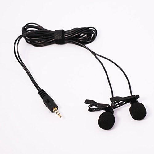 DHphoto Dual-Headed Lavalier Long Cable Lapel Clip-on Omnidirectional Condenser Mini Microphone for Smart Phone,iPhone,iPad,Tablets