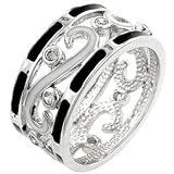Black White Enamel Silver Lace Band Ring