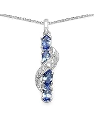 0.98 Carat Genuine Tanzanite and 0.02 ct. t.w. Genuine Diamond Accents Sterling Silver Pendant Necklace. 18"