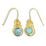 22k Gold Overlay Faceted Swiss Blue Topaz Earrings by Sajen