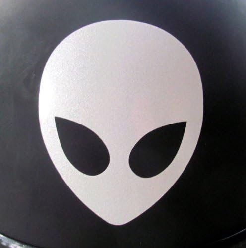 ALIEN HEAD Outer Space Life 4" (color: REFLECTIVE WHITE) Vinyl Decal Window Sticker for Cars, Trucks, Windows, Walls, Laptops, and other stuff.