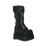 BEAR-202, 4 1/2, Stacked Platform Calf Boot in Faux Suede, Demonia by Pleaser USA
