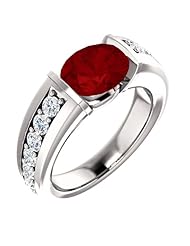 18K White Gold 9.00x7.00mm Oval Cut Chatham Created Ruby and Diamond Ring -- LIFETIME WARRANTY
