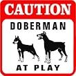 CAUTION: DOBERMAN AT PLAY dog warn sign