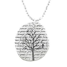 Oval Tree of Life Pendant with "Forever Green" Inscriptions in Sterling Silver on an 18" Rhodium Ball Chain, #8229