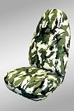 CUSTOM Pontiac Torrent Seat Covers - FRONT FULL SET: Low Back Buckets w/ Passenger Fold Flat Seat and Adjustable Headrests (2006-2009) - Camo Green - Made in the USA