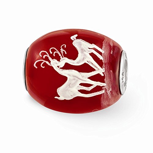 Sterling Silver Reflections Red Hand Painted Christmas Glass Bead