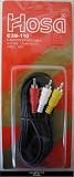 Hosa 10' Audio/Visual Camcorder Cable, 4 Conductor Right Angle 3.5mm Mini Male to 3 RCA Male Connectors, Video + Left/Right Audio