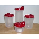 Tupperware 4 Pc Modular Mate Round Set. Two Pour Seals. Two Shaker Seals. Red