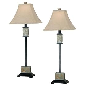 Bennington Buffet Lamps Set Of 2, FAWN FABRIC, NATURAL SLATE