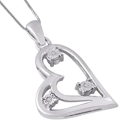 Sterling Silver Diamond Heart Pendant with Chain