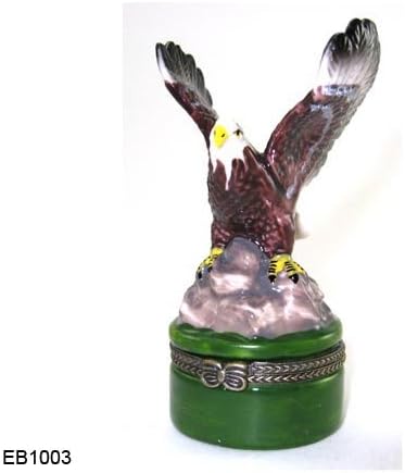 Bald Eagle on Branch Trinket Box Porcelain