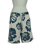 Women's Hawaiian Board Shorts, White Blue Flower