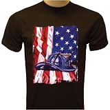 Fire Fighter T-shirt, FireFighter Helmet with Flag T-shirt