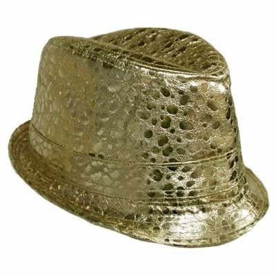 Gold Metallic Croco Short Brim Fedora Hat