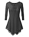 Doublju Womens 3/4 Sleeve Lace-Up Asymmetrical Tunic Top With Lace Trim