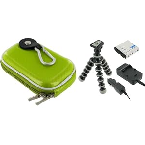 4n1 Hard Shell Case (Candy Green) / NB-6L AC DC Charger / Battery / Tripod for Canon PowerShot SD1200IS Digital Camera Light Gray
