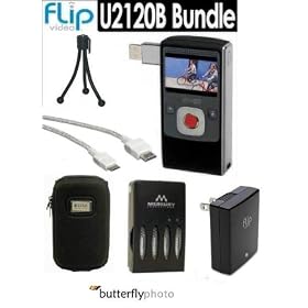 Pure Digital Flip Video UltraHD U2120B 120 Min Digital Camcorder Black With “The Ultimate Flip Package” Includes Slim Hard Shell Carrying Case + HDMI Cables + Flip Video Power Adapter APA1B + AA Battery & Charger Set + Mini Tripod & More!