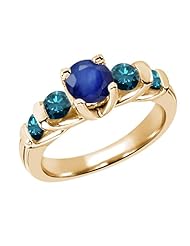 1.94 Ct Round Blue Sapphire Diamond 18K Yellow Gold Ring