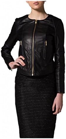 Leather Fashion Stores Women's Lambskin Leather Bomber Biker Jacket Medium Black