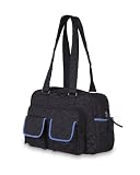 Baby Kaed Sanya Diaper Bag- Quilted Black with Blue Trim and Swirl Pattern Interior