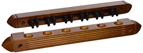 HJ Scott CR1022 6-Cue Wall Mount Billiard Cue Rack with Cue Clips, OW Mahogany