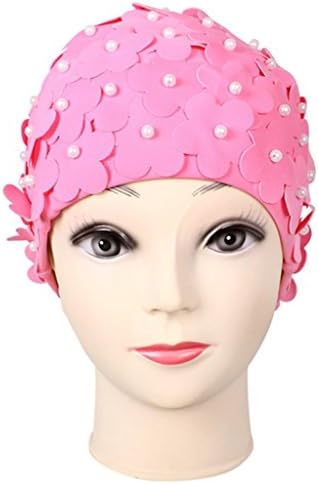VOLUMUS(TM) Ladies Long Hair Flowers Pearl Swim Cap