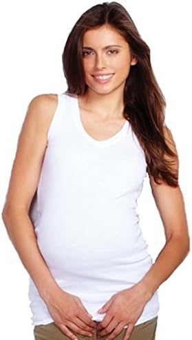 Maternal America V-Neck Maternity Tank Top - White - Large