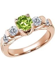 1.78 Ct Round Green Peridot G/H Diamond 18K Rose Gold Ring