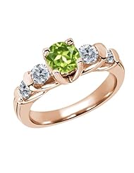 1.78 Ct Round Green Peridot G/H Diamond 18K Rose Gold Ring