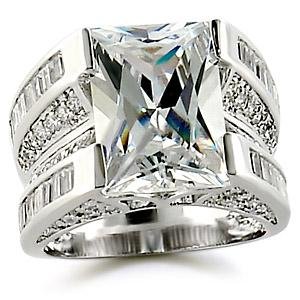 Rhodium-Plated Brass Ring with Square Centerpiece Clear CZ