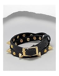 Black Leather Bracelet In Brass
