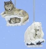 Pack of 6 Snowfall Valley Wolf & Polar Bear Christmas Ornaments