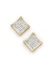 Solid 14K Yellow Gold .16 Carat Micro Pavé Genuine Diamond Earrings