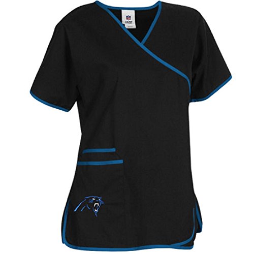 NFL Carolina Panthers Women's Mock Wrap Scrub Top, large,Black