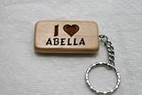 I Love Abella Wooden Keychain