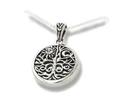 Celtic Tree of Life Art Symbol with Sun and Moon Sterling Silver Pendant with 18" Necklace