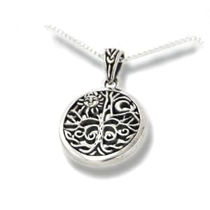 Celtic Tree of Life Art Symbol with Sun and Moon Sterling Silver Pendant with 18" Necklace