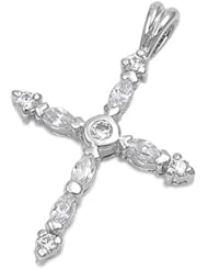 Sterling Silver Clear CZ Cross Pendant Cute Faith Love Charm Pure 925 New 26mm with 1.2mm Rope Chain