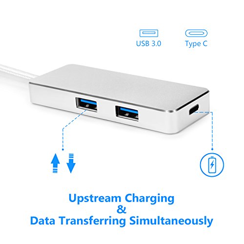 USB C Hub, Jellas 3 Port USB 3.0 Type C Hub Adapter with USB-C Charging Port, Supports Charging Upstream for Apple MacBook 2015. (Silver)