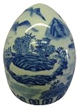 Blue and White porcelain egg, handpainted, underglazed, mountain landscape scene