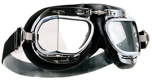 Halcyon MK49 Black Leather Classic Motorcycle Goggles/Classic Flying Goggles