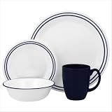 Corelle Livingware 16-Piece set, Service for 4, includes 4 each 10-1/4-inch Dinner Plates, 6-3/4-inch Bread and Butter Plates, 18-ounceSoup/Cereal Bowls,11-ounce Stoneware Mugs, Breathtaking Blue Beads
